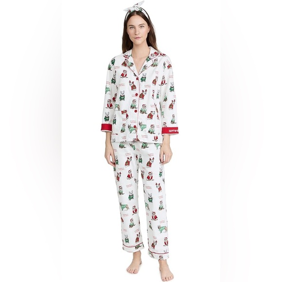 PJ Salvage women’s Festive White Flannel PJ Set, XS, frenchies, Christmas, EUC - Picture 1 of 12